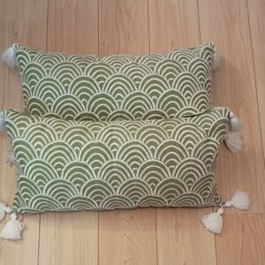 NWOT A Pair Of Green and White 12" X 24" Pillows